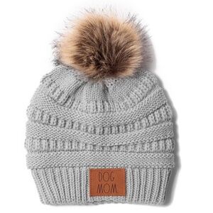 Rae Dunn "Dog Mom" Beanie Toque Pom Pom Grey